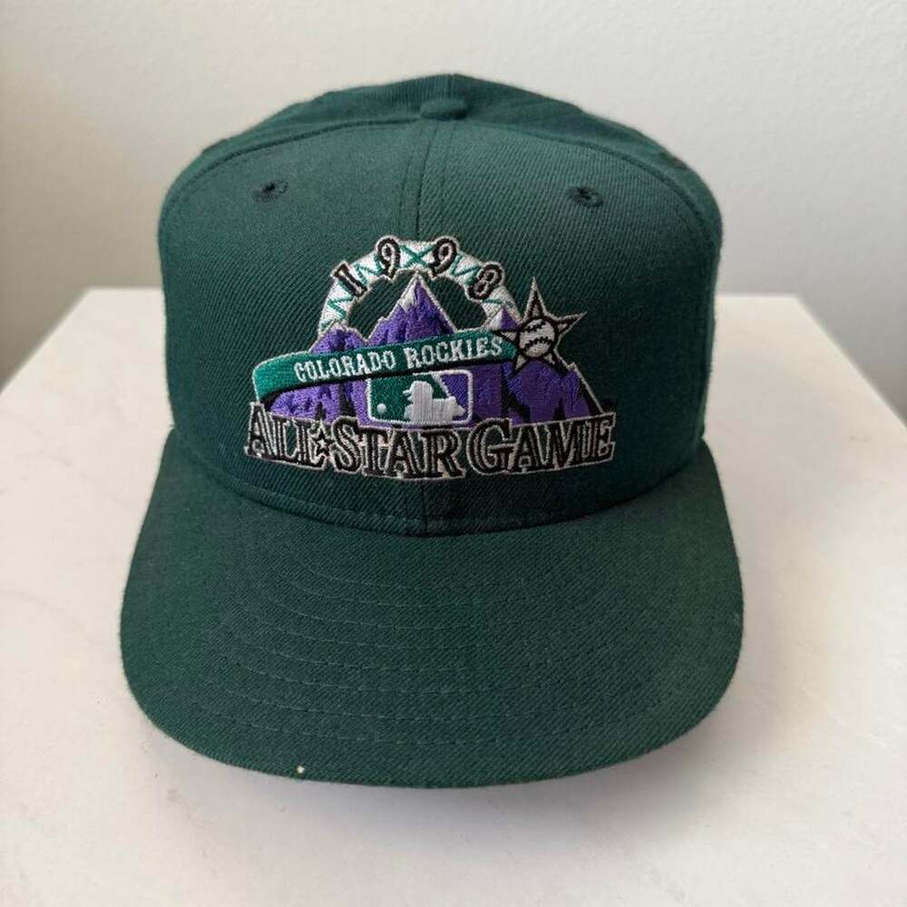 Vintage 1998 New Era Colorado Rockies All-Star Game green & purple fitted hat